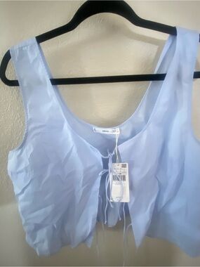 Mango Pale Blue Lightweight Tie front tank top  NWT